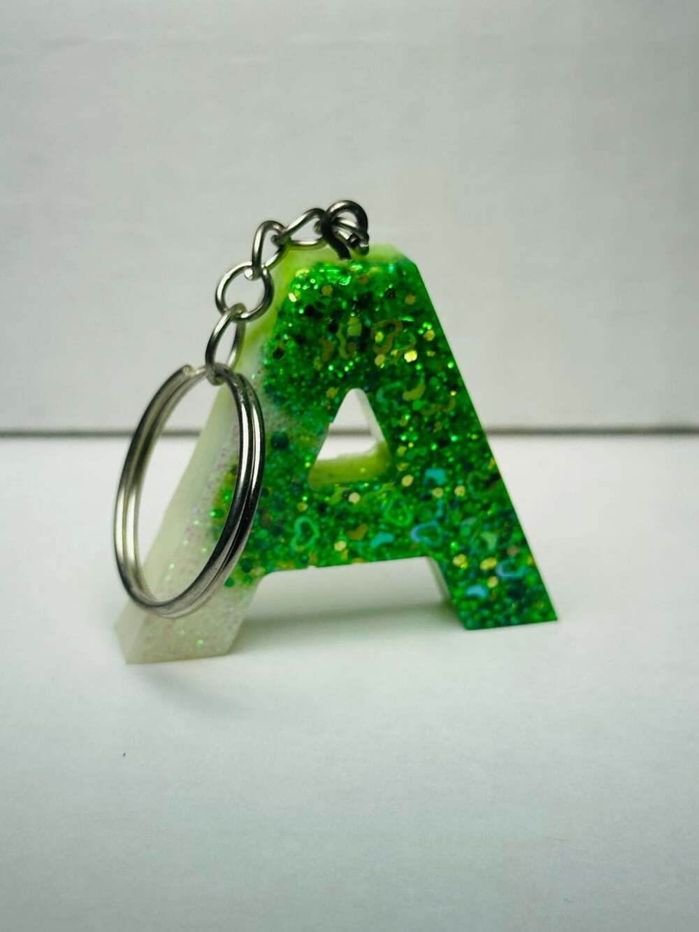 Handmade Green Glitter Resin Letter A Keychain